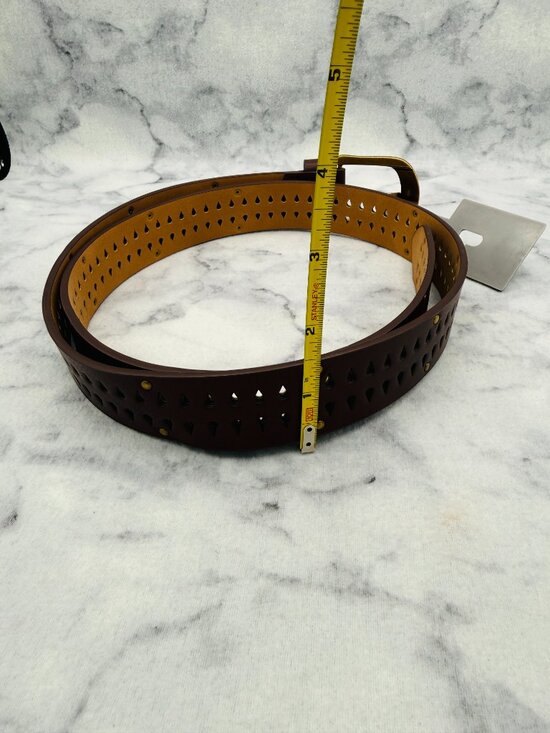LP Blue Brown Leather Look Perforated Belt Gold Western 1.5in Width,Size XL,NEW